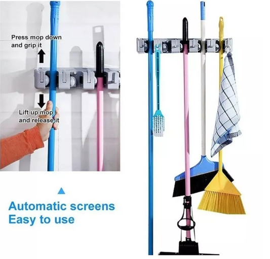 ORGANIZADOR DE ESCOBAS CON GANCHOS ASEO